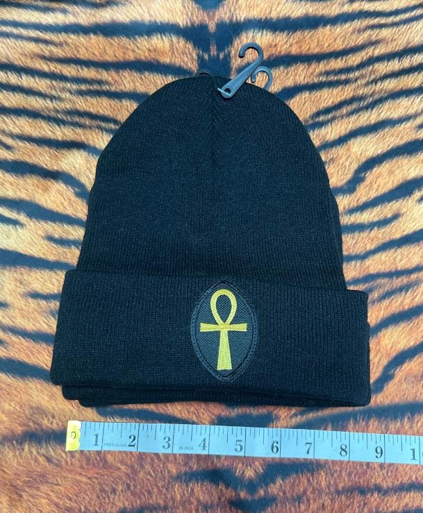 Alien Head/ Third Eye/ Ankh Black beanie (Adult)