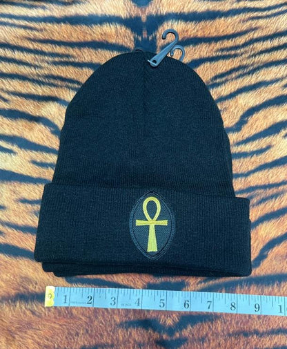 Alien Head/ Third Eye/ Ankh Black beanie (Adult)