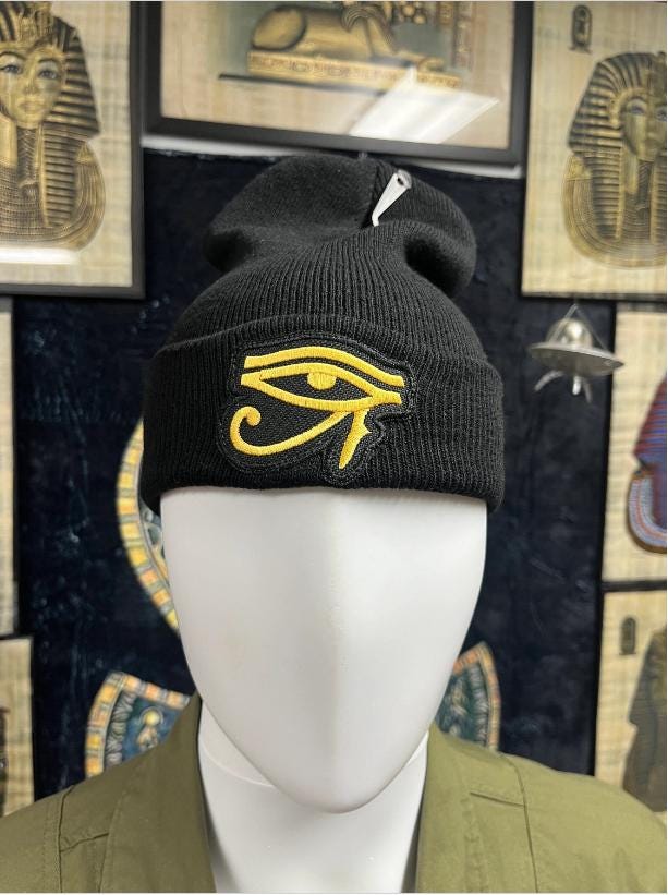 Alien Head/ Third Eye/ Ankh Black beanie (Adult)